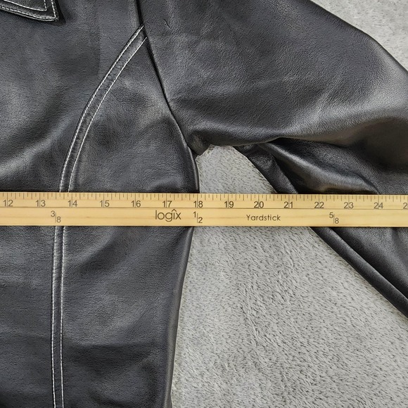Neutral Zone Coat Womens Small Black Faux Leather  Longline Button Front Vintage - Picture 4 of 15